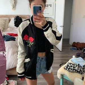 Black & white floral bomber jacket